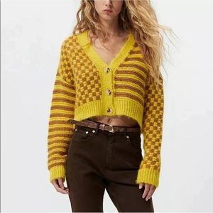 Blogger Fave ZARA Yellow & Brown Check & Stripe Knit Crop Cardigan
